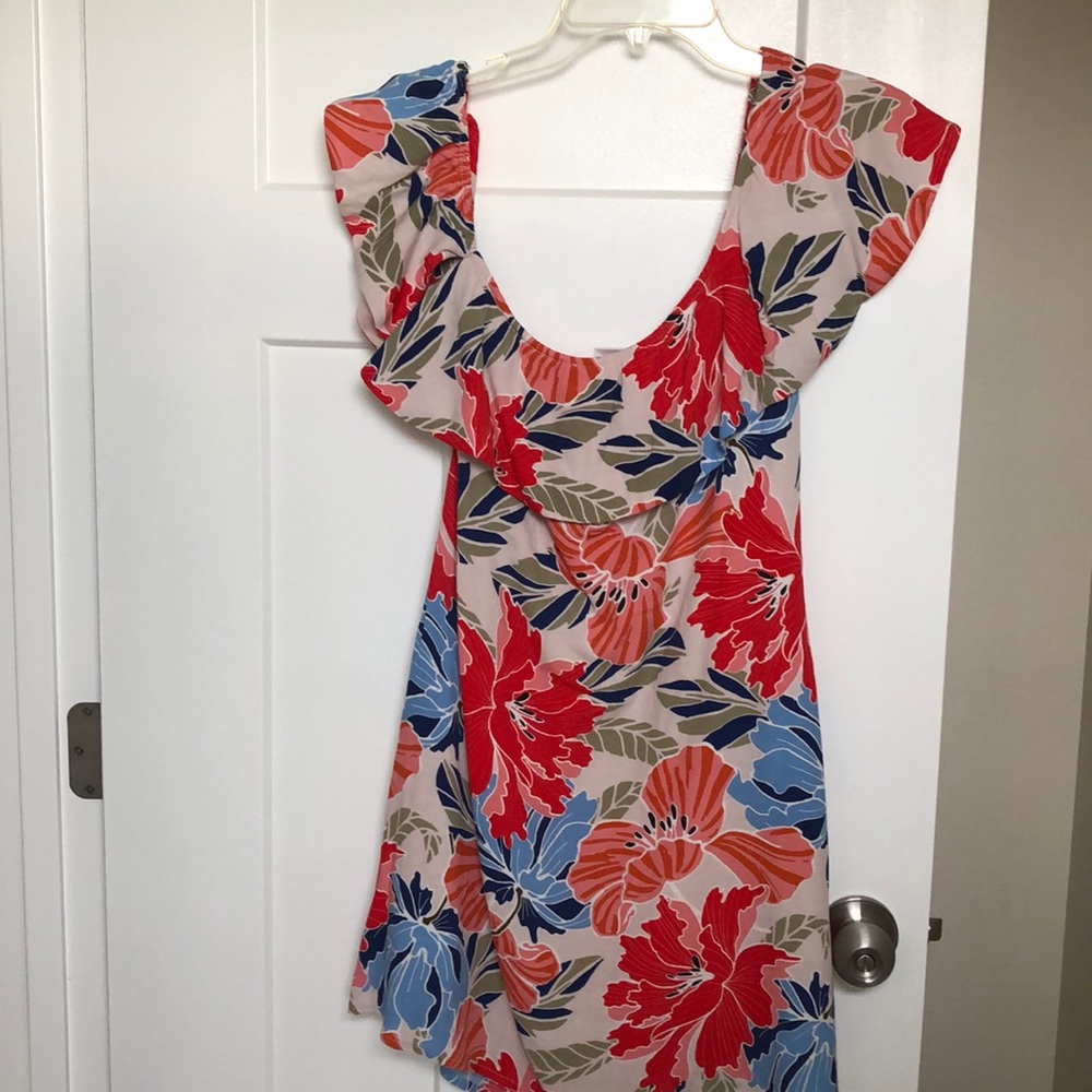 Tropical floral one shoulder off shoulder dress